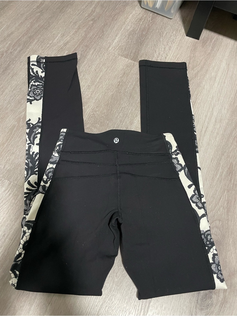 lululemon athletica Black Leggings with Cream & Black Floral Side Panels